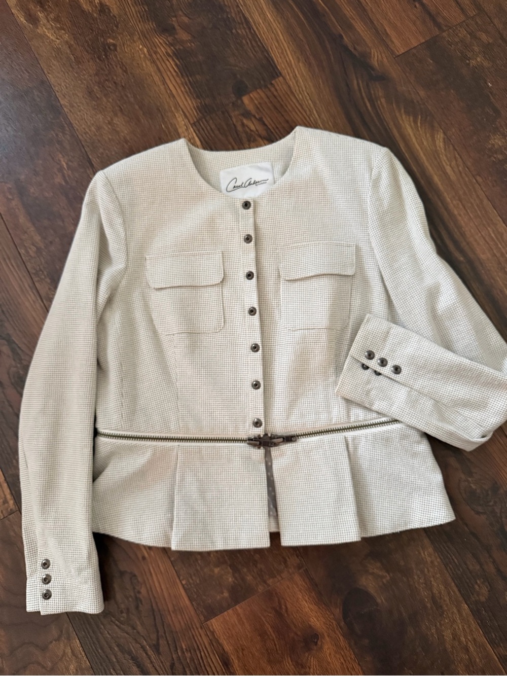 CAbi carol anderson Cream Textured Button-Front Tailored Jacket